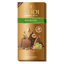Heidi Caramel Nuts Mléčná čokoláda s kousky pistácií 80g