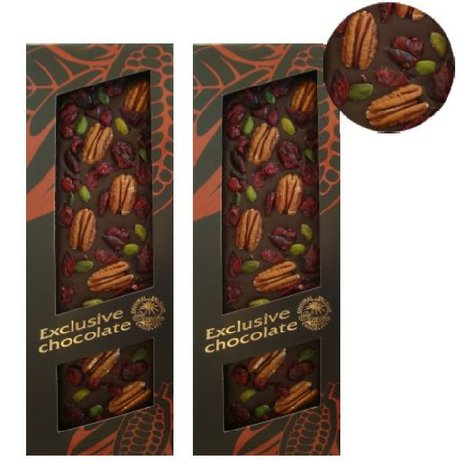 Mléčná čokoláda sypaná pekanovými ořechy, pistáciemi a brusinkami 120g