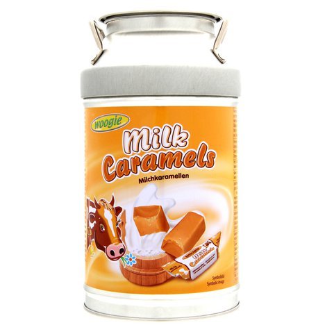 Woogie Milk Caramels Plechová kasička plněná mléčnými karamelkami 250g